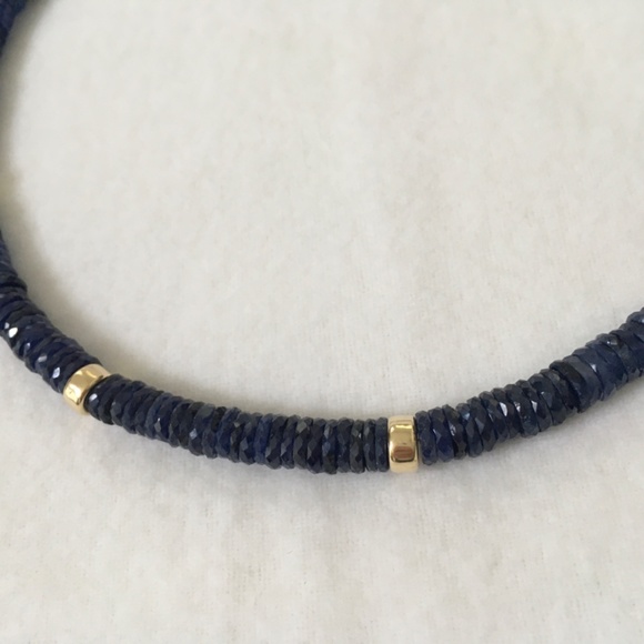 Genuine Blue Sapphire 14k Yellow Gold Bead Strand  Choker Necklace - Picture 2 of 15